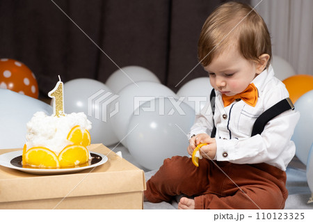 Birthday boy with birthday cake for kids, lactose-free and sugar-free desserts Birthday boy with birthday cake for kids, lactose-free and sugar-free desserts 110123325