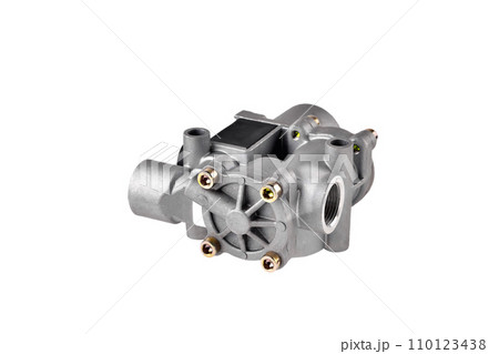 ABS modulator of the brake system with a magnetic valve for a truck, auto part, car brake system part white background ABS modulator of the brake system with a magnetic valve for a truck, auto part, car brake system part white background 110123438