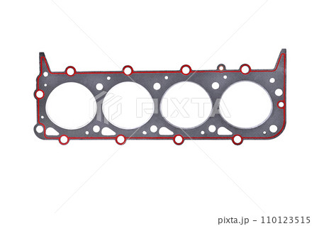 gasket of automobile engine cylinders, gasket of a truck engine white background gasket of automobile engine cylinders, gasket of a truck engine white background 110123515