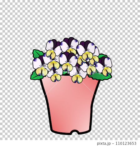 Illustration of a viola planted in a flowerpot 110123653