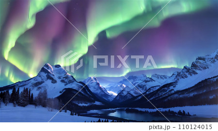 AI生成画像／オーロラの風景　2 110124015