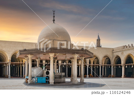 Mosque of Amr ibn al-A'as, Egypt's oldest mosque, with dome perched atop the ablution fountain in Old Cairo district Mosque of Amr ibn al-A'as, Egypt's oldest mosque, with dome perched atop the ablution fountain in Old Cairo district 110124246