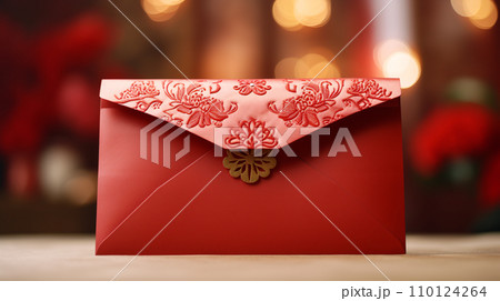 Mockup red envelope, Chinese new year lucky money gift, Chinese new year voucher and promotion concept. Generative AI 110124264