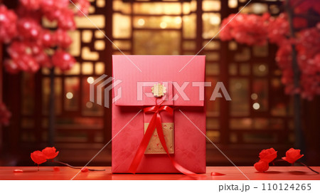 Mockup red envelope, Chinese new year lucky money gift, Chinese new year voucher and promotion concept. Generative AI 110124265