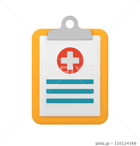 Medical form, medical report, health data, clipboard and notes on it, clipboard, application form, health insurance, medical history concepts, 3d vector illustration. 110124366