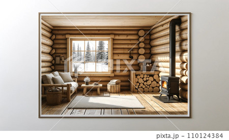 薪ストーブのある部屋 インテリア ログハウス 薪ストーブのある部屋 インテリア ログハウス 110124384