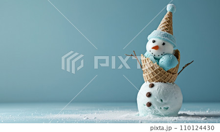 AI-generated content. A Festive Snowman with a Hat and a Cute Stuffed Penguin 110124430