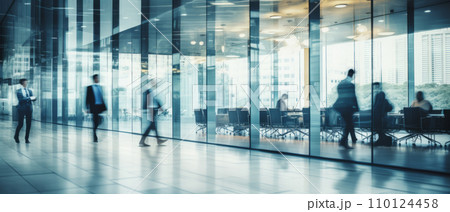 AI-generated content. A Group of People Walking Past a Glass Wall 110124458