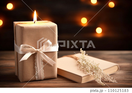 Golden lace and craft gift box on vintage background 110125183