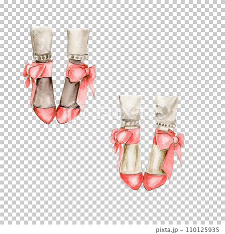 Watercolor fashion legs on high heels illustration. Fashion and style, clothing and accessories. Footwear. Perfect for greetings cards, invitation, poster, party decoration. 110125935