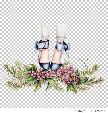 Watercolor fashion legs on high heels illustration. Fashion and style, clothing and accessories. Footwear. Perfect for greetings cards, invitation, poster, party decoration. 110125944