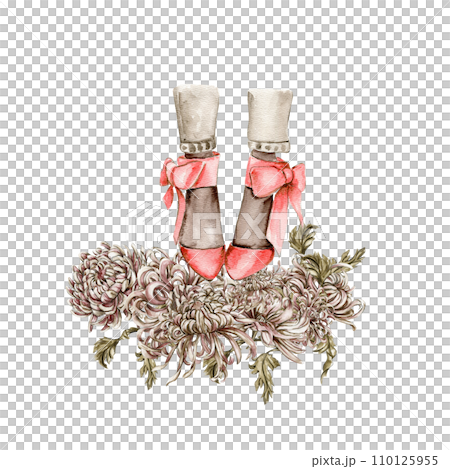 Watercolor fashion legs on high heels illustration. Fashion and style, clothing and accessories. Footwear. Perfect for greetings cards, invitation, poster, party decoration. Watercolor fashion legs on high heels illustration. Fashion and style, clothing and accessories. Footwear. Perfect for greetings cards, invitation, poster, party decoration. 110125955