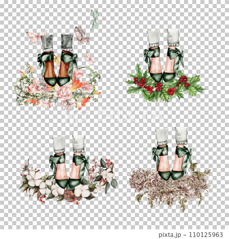 Watercolor fashion legs on high heels illustration. Fashion and style, clothing and accessories. Footwear. Perfect for greetings cards, invitation, poster, party decoration. 110125963