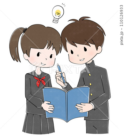 セーラー服と学ランを着た学生のイラスト セーラー服と学ランを着た学生のイラスト 110126933