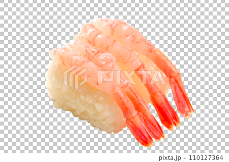 2 pieces of sweet shrimp nigiri sushi cut out 2 pieces of sweet shrimp nigiri sushi cut out 110127364