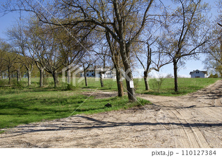 KEWADIN, MICHIGAN, UNITED STATES - MAY 16, 2018: Abandoned property of a summer camp at Maplehurst Lake in North Michigan 110127384