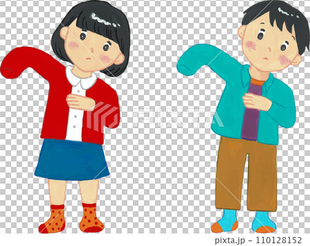Gouache drawing of elementary school students changing clothes 110128152