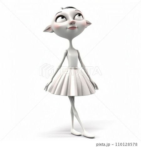 Skinny ballerina, elf in a white dress, funny cute cartoon 3d illustration on white background, creative avatar 110128578