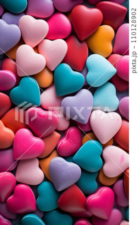 Colorful Vertical Candy Hearts Shaped Background for Valentines Day and Sweet Celebrations 110128902