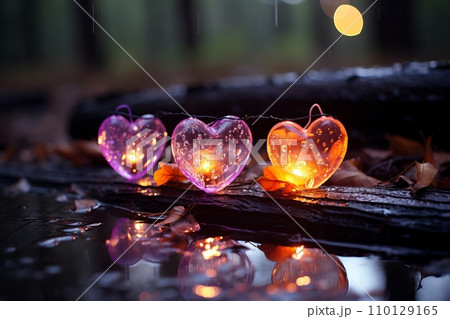 Colorful Heart Shapes on Light Colored Background with Soft Glow, Love and Romance Concept 110129165