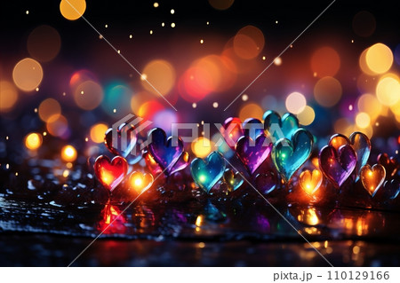 Colorful Heart Shapes on Light Colored Background with Soft Glow, Love and Romance Concept 110129166