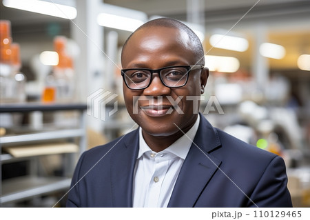 Portrait of a Smiling Black Man Wearing a Stylish Suit and Trendy Glasses 110129465