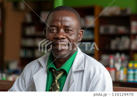 Scientist in White Lab Coat looks into the camera Camera Scientist in White Lab Coat looks into the camera Camera 110129470