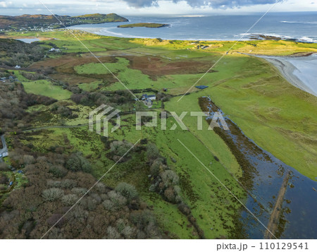 Aerial view of Castlegoland hill by Portnoo - County Donegal, Ireland. Aerial view of Castlegoland hill by Portnoo - County Donegal, Ireland. 110129541