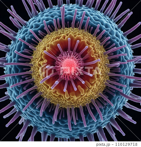 AI-generated content. A close up digital illustration of a virus mutation. 110129718