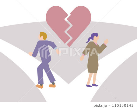 失恋して破局したカップルのピクトグラム風のイラスト 110130143