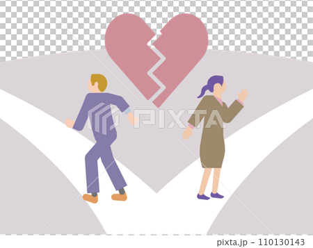 失恋して破局したカップルのピクトグラム風のイラスト 110130143