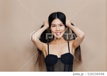 Portrait woman beautiful beige hair glamour cosmetic model asian fashion beauty Portrait woman beautiful beige hair glamour cosmetic model asian fashion beauty 110130598