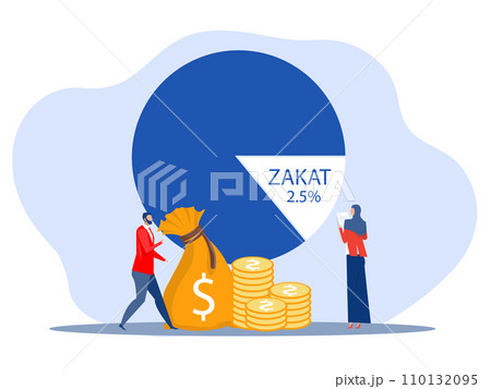 pay zakat, proportioning donation zakat 2,5 Percent from profit invest business, Flat cartoon vector illustration 110132095