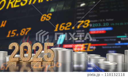 The gold number 2025 for Business concept 3d rendering. 110132118
