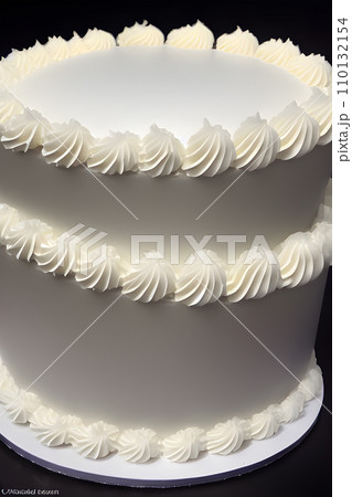 a closeup white cake on table whipping cream on top white plain 110132154