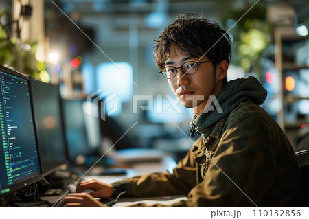 プログラミングをする男性ITエンジニア　AI画像 110132856
