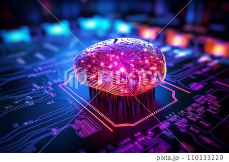 人工知能の半導体チップと回路基板。革新的な先端技術とテクノロジーのコンセプト。「AI生成画像」 110133229