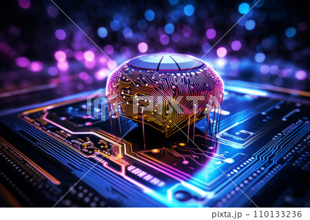 人工知能の半導体チップと回路基板。革新的な先端技術とテクノロジーのコンセプト。「AI生成画像」 110133236