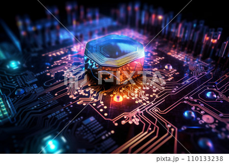 人工知能の半導体チップと回路基板。革新的な先端技術とテクノロジーのコンセプト。「AI生成画像」 110133238