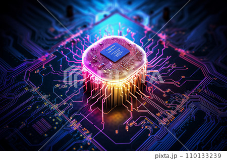 人工知能の半導体チップと回路基板。革新的な先端技術とテクノロジーのコンセプト。「AI生成画像」 110133239