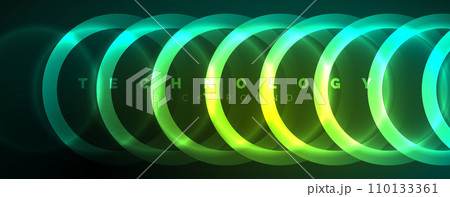 Neon glowing circles and round shape lines, magic energy space light concept, abstract background wallpaper design 110133361