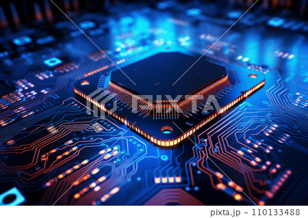 AI人工知能の半導体チップと回路基板。革新的な先端技術とテクノロジーのコンセプト。「AI生成画像」 110133488