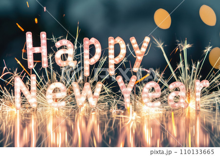 Happy new year in sparkler firework bokeh background. Happy new year in sparkler firework bokeh background. 110133665