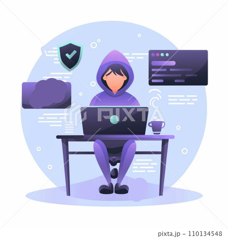 Cybersecurity concept, Hacker using laptop for hacking, 110134548