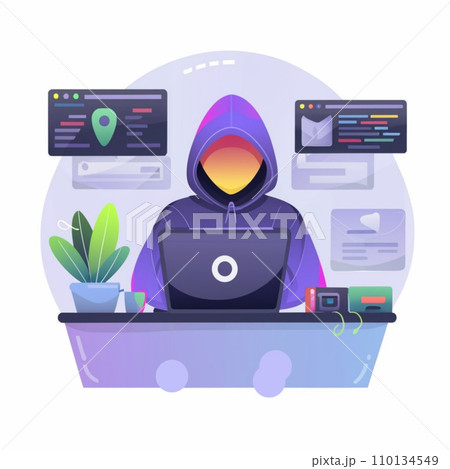 Cybersecurity concept, Hacker using laptop for hacking, 110134549