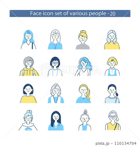 若い女性　アイコンセット　上半身　20 110134704