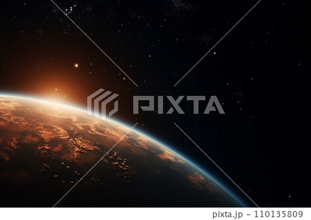 AI-generated content. View of the planet Earth from space during a sunrise.  110135809