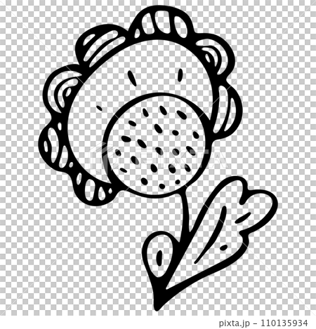 Flower Icon. Hand Drawn Simple Black Outline Floral Illustration. Clip Art in Doodle Style Isolated on White Background. Flat Flower Illustration for Coloring Page, Coloring Book or Sheet for Kids. 110135934