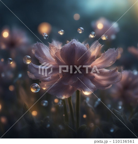 夜の光を浴びる花 110136561