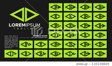Bundle of geometric line rhombus letter O OO logo, number 0 00 design 110136604